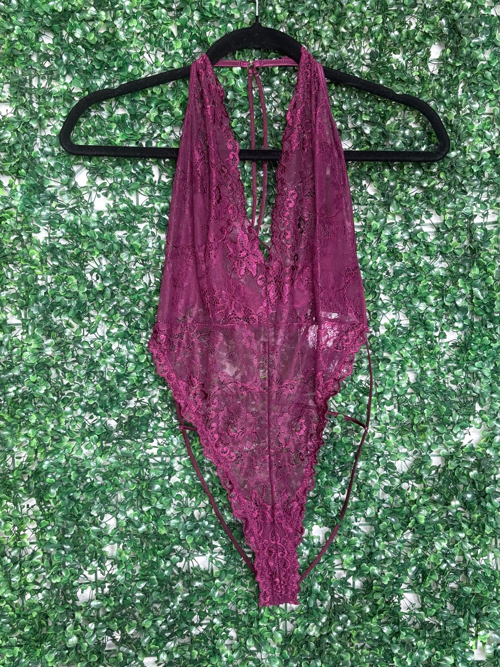 Music Legs Burgundy Lace Halter Teddy